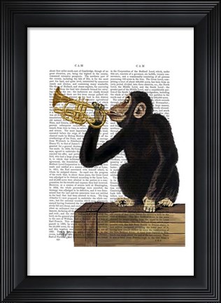 Framed Monkey Playing Trumpet Print