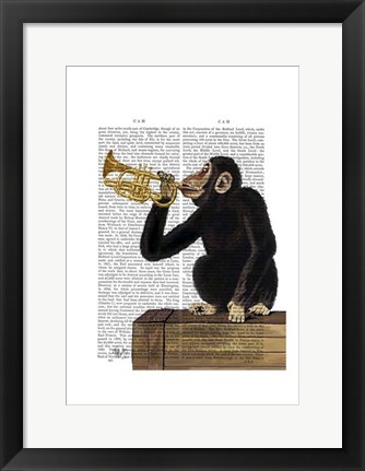 Framed Monkey Playing Trumpet Print