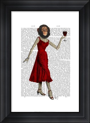 Framed Chimp With Wine Print