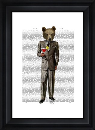 Framed Bear with Cocktail Print