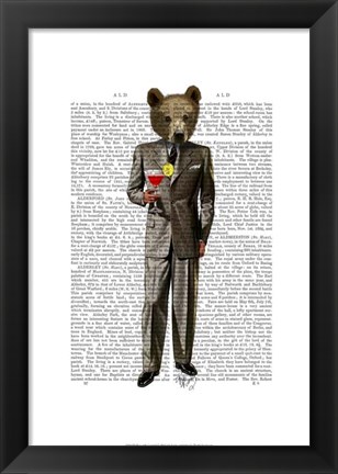 Framed Bear with Cocktail Print