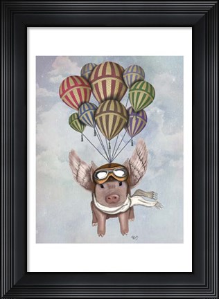 Framed Pig And Balloons Print