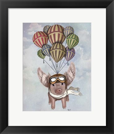 Framed Pig And Balloons Print
