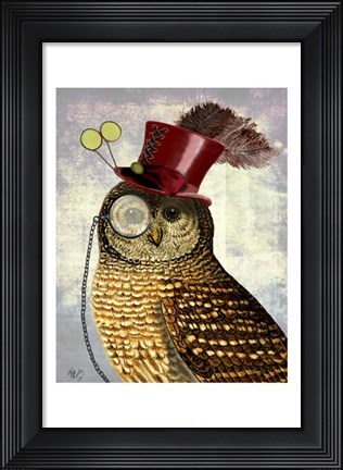 Framed Owl With Top Hat Print