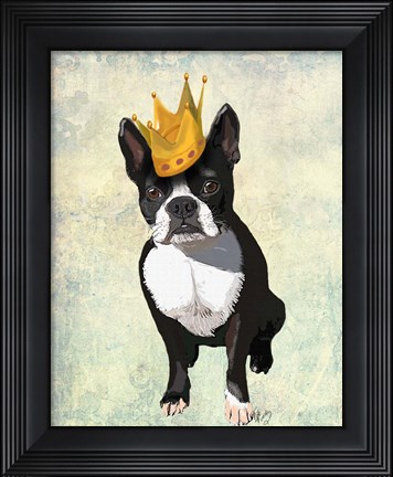 Framed Boston Terrier and Crown Print