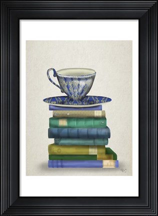 Framed Teacup and Books Print