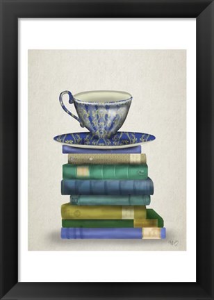 Framed Teacup and Books Print