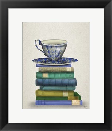 Framed Teacup and Books Print