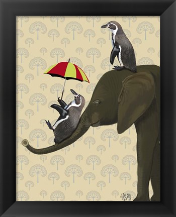 Framed Elephant and Penguins Print