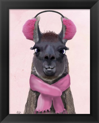 Framed Chilly Llama Pink Print