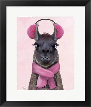 Framed Chilly Llama Pink Print