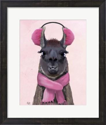 Framed Chilly Llama Pink Print
