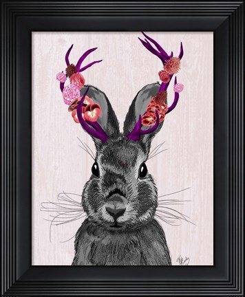 Framed Jackalope with Pink Antlers Print