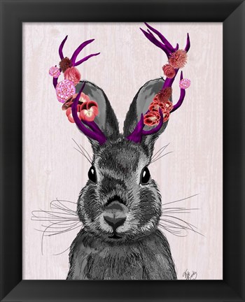 Framed Jackalope with Pink Antlers Print