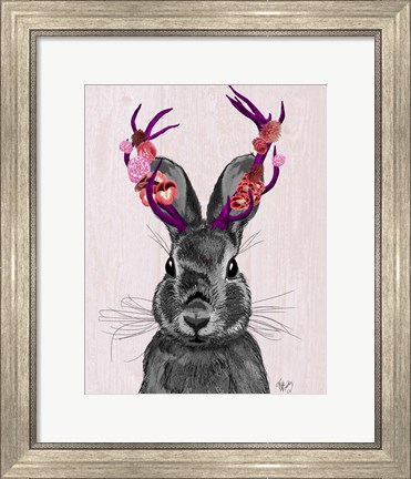 Framed Jackalope with Pink Antlers Print
