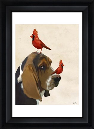 Framed Basset Hound and Birds II Print