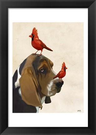 Framed Basset Hound and Birds II Print