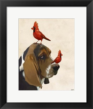 Framed Basset Hound and Birds II Print