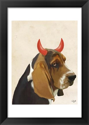 Framed Little Devil Basset Hound Print