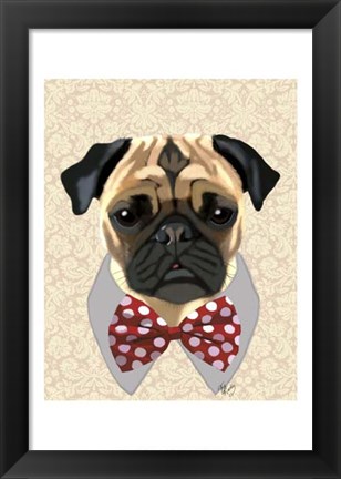 Framed Pug with Red and White Spotty Bow Tie Print