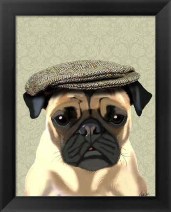 Framed Pug in Flat Cap Print