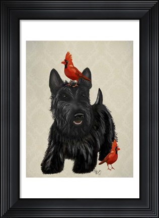 Framed Scottie Dog and Red Birds Print