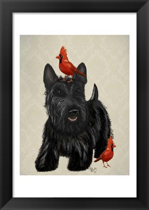 Framed Scottie Dog and Red Birds Print