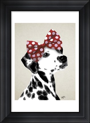 Framed Dalmatian With Red Bow Print