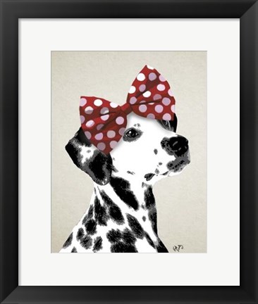 Framed Dalmatian With Red Bow Print