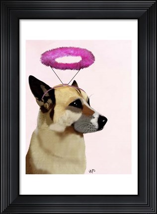 Framed Dog with Pink Halo Print