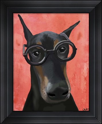 Framed Doberman With Glasses Print