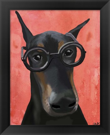 Framed Doberman With Glasses Print