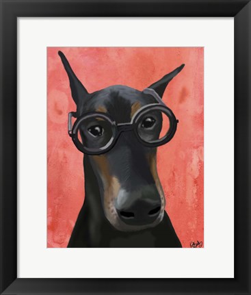 Framed Doberman With Glasses Print