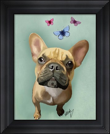Framed Brown French Bulldog and Butterflies Print