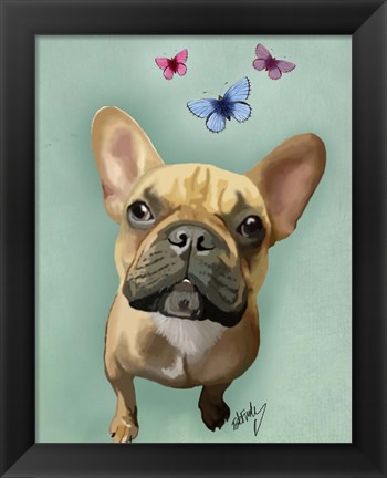 Framed Brown French Bulldog and Butterflies Print