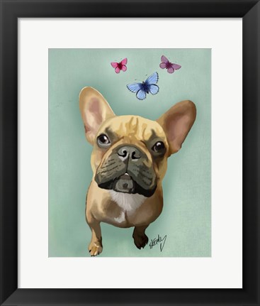 Framed Brown French Bulldog and Butterflies Print