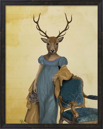 Framed Deer In Blue Dress Print