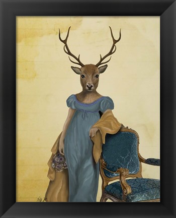 Framed Deer In Blue Dress Print