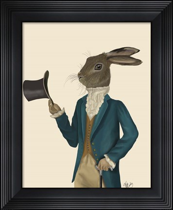 Framed Hare In Turquoise Coat Print