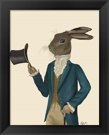 Framed Hare In Turquoise Coat Print