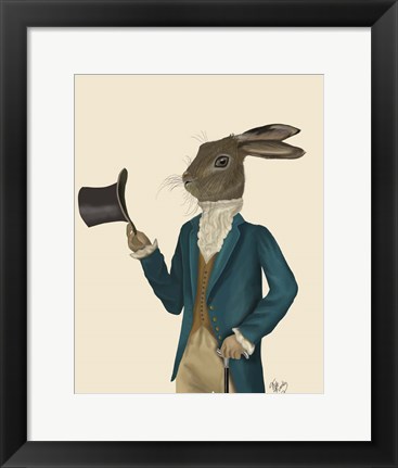 Framed Hare In Turquoise Coat Print