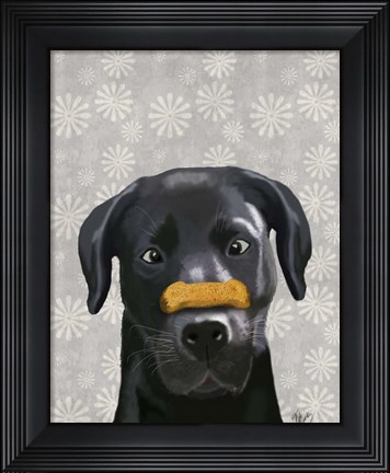 Framed Black Labrador With Bone on Nose Print