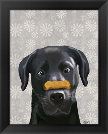 Framed Black Labrador With Bone on Nose Print