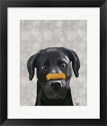 Framed Black Labrador With Bone on Nose Print