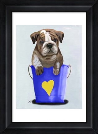Framed Bulldog Bucket Of Love Blue Print