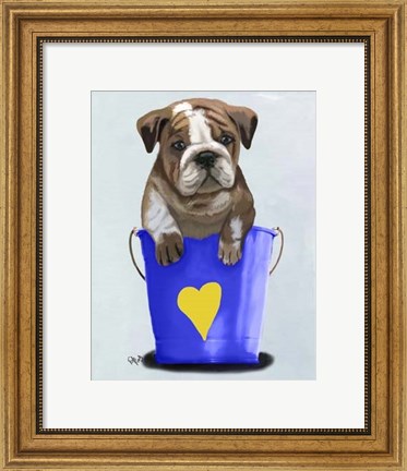 Framed Bulldog Bucket Of Love Blue Print