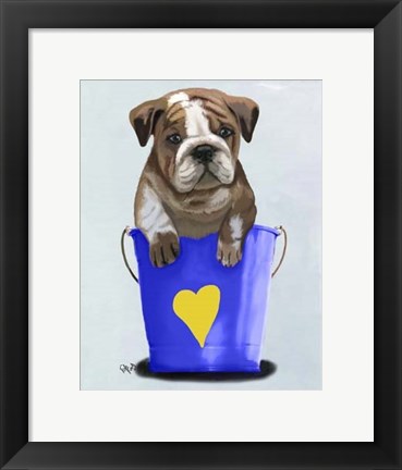 Framed Bulldog Bucket Of Love Blue Print