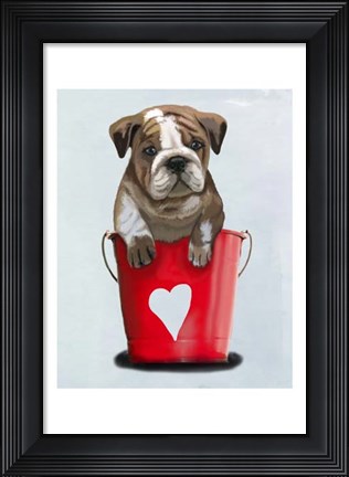 Framed Bulldog Bucket Of Love Red Print