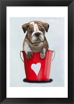 Framed Bulldog Bucket Of Love Red Print