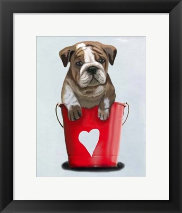 Framed Bulldog Bucket Of Love Red Print